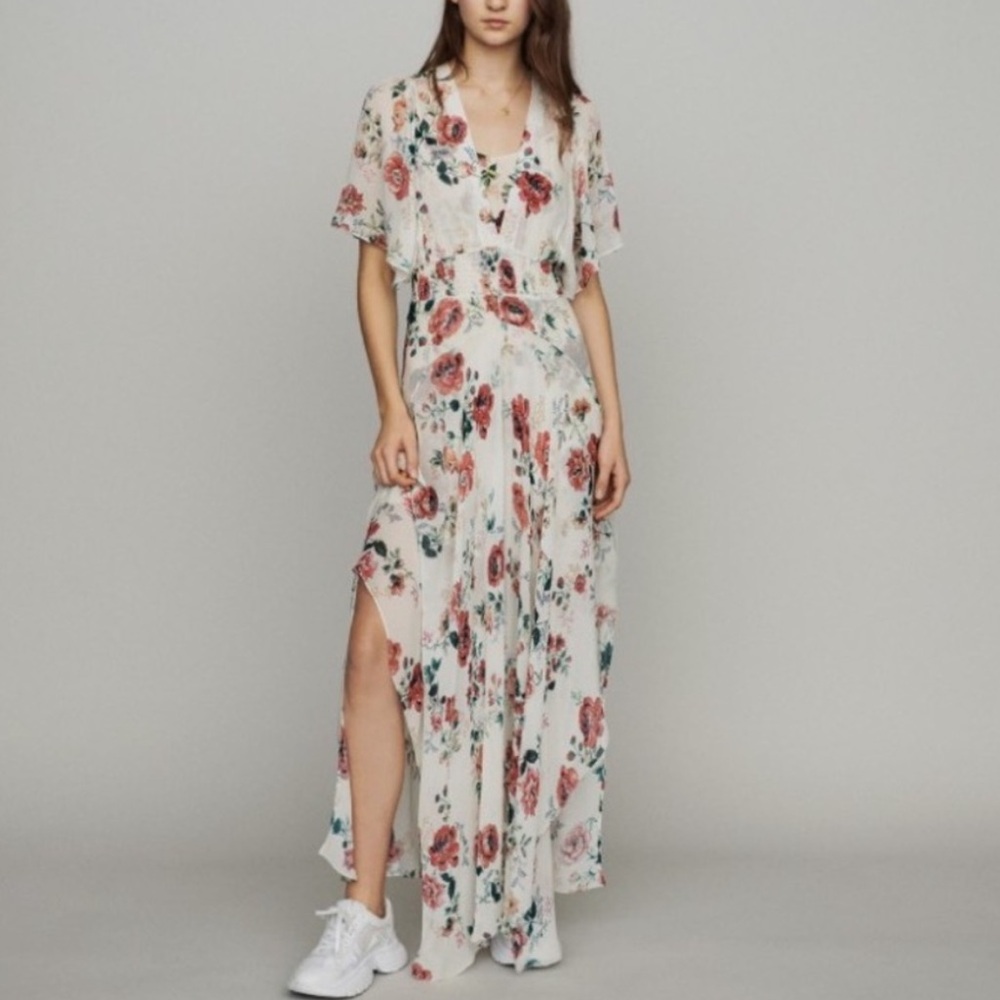Maje Rachelle Asymmetric Floral Print on Off White size 3 or Small Slit Front - Picture 2 of 13